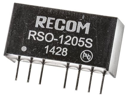 Recom - RSO-1205S - Recom RSO ϵ 1W ʽֱ-ֱת RSO-1205S, 9  18 V ֱ, 5V dc, 200mA, 1kVѹ, 75%Ч, SIPװ		