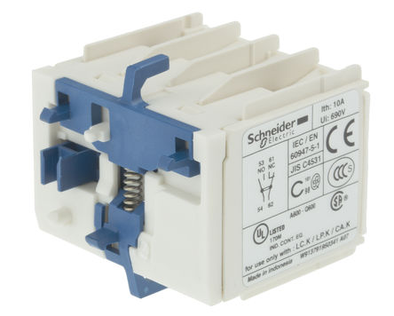 Schneider Electric - LA1KN11 - Schneider Electric LA1K 系列 夹安装 辅助触点 LA1KN11, 螺钉接端, 常开/常闭, 10 A, 600 V 交流		