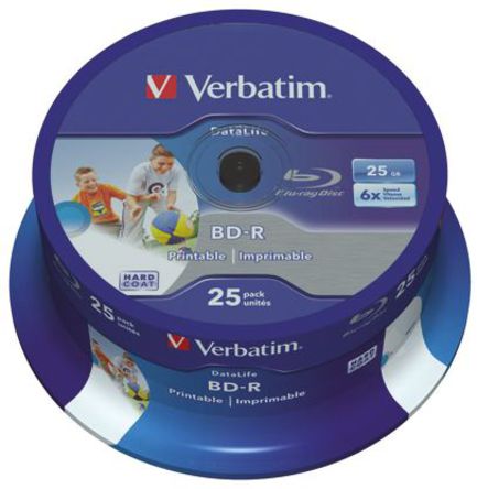 Verbatim - 43811 - Verbatim 25 GB 6X , BD-R, 25 װ, ɴӡ		