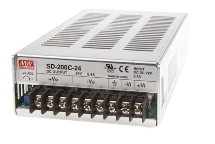 RS Pro - SD-200C-24 - RS Pro 200W ʽֱ-ֱת SD-200C-24, 36  72 V ֱ, 24V dc, 8.4A, 1.5kV acѹ, 86%Ч		
