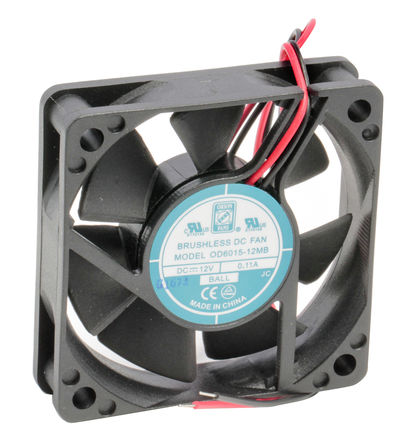 RS Pro - OD6015-12MB - RS Pro OD6015 系列 1.3W 12 V 直流 轴流风扇 OD6015-12MB, 27.2m3/h, 4000rpm, 60 x 60 x 15mm		