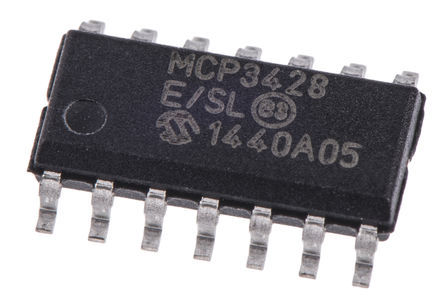 Microchip - MCP3428-E/SL - Microchip MCP3428-E/SL 4ͨ 16 λ ADC, , I2Cӿ, 14 SOICװ		