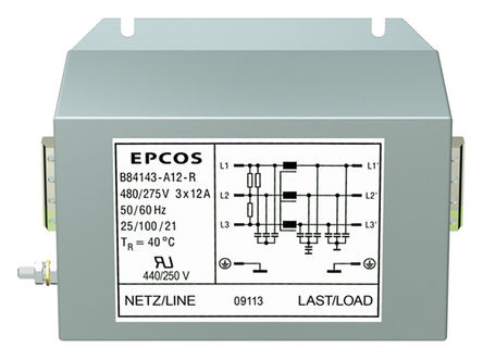 EPCOS - B84143A0012R000 - EPCOS B84143A ϵ 3 12A 440 V ac, 60Hz װ RFI ˲ B84143A0012R000, ˿Ӷ		