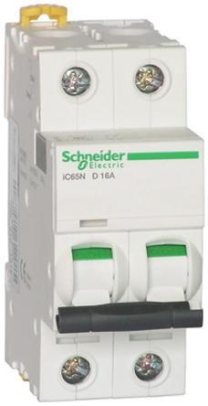 Schneider Electric - A9F17216 - Schneider Electric Acti 9 iC65N 系列 2极 16 A MCB A9F17216, 36 kA 断开能力, B型 跳闸特性		