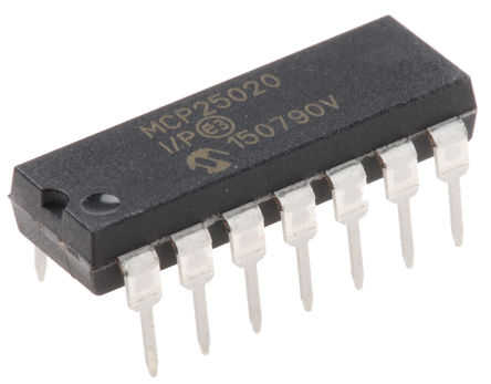 Microchip - MCP25020-I/P - Microchip MCP25020-I/P 1MBps CAN IO չ, ֧CAN 2.0B׼, ˯߶ϵ, 14 PDIPװ		