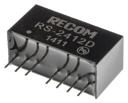 Recom - RS-2412D - Recom RS ϵ 2W ʽֱ-ֱת RS-2412D, 18  36 V ֱ, 12V dc, 83mA, 500V acѹ, 83%Ч, SIPװ		