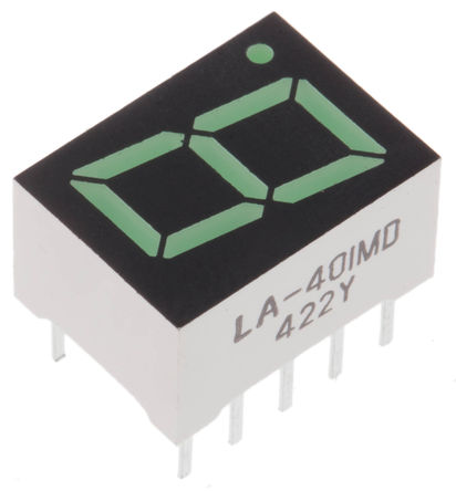 ROHM - LA-401MD - ROHM 1字符 7段 共阳 绿色 LED 数码管 LA-401MD, 16 mcd, 右侧小数点, 10.2mm高字符, 通孔安装		