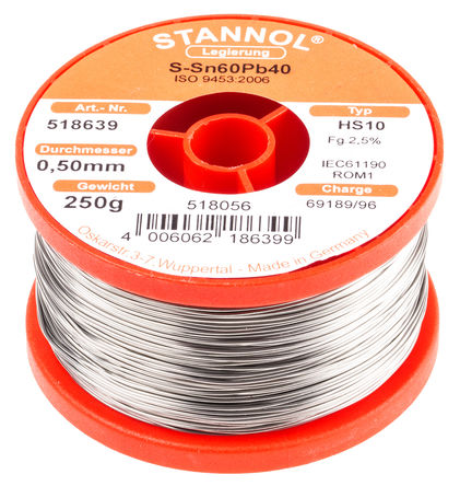 Stannol - 518639 - Stannol HS10, 250g 0.5mmֱ   518639, +183C۵, 40%Ǧ, 60%		