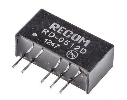Recom - RD-0512D - Recom RD ϵ 2W ʽֱ-ֱת RD-0512D, 4.5  5.5 V ֱ, 12V dc, 84mA, 1kVѹ, 84%Ч, SIPװ		