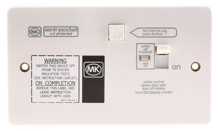 MK - K6300 WHI - MK Logic Plus ϵ IP2XD BS ׼ 13A ɫ ؼȩ RCD  K6300 WHI, ̰忪, 1 30mA,  86mm  86mm, 240V ac		