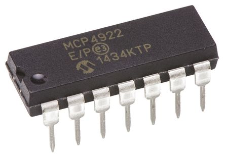 Microchip - MCP4922-E/P - Microchip MCP4922-E/P ˫ 12 λ DAC, УSPI/Microwireӿ, 14 PDIPװ		