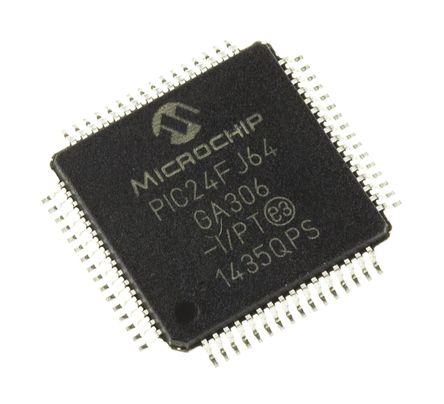 Microchip - PIC24FJ64GA306-I/PT - Microchip PIC24FJ ϵ 16 bit PIC MCU PIC24FJ64GA306-I/PT, 32MHz, 64 kB ROM , 8 kB RAM, TQFP-64		
