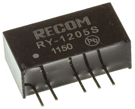 Recom - RY-1205S - Recom RY ϵ 1W ʽֱ-ֱת RY-1205S, 11.4  12.6 V ֱ, 5V dc, 200mA, 1kV dcѹ, 60%Ч, SIPװ		