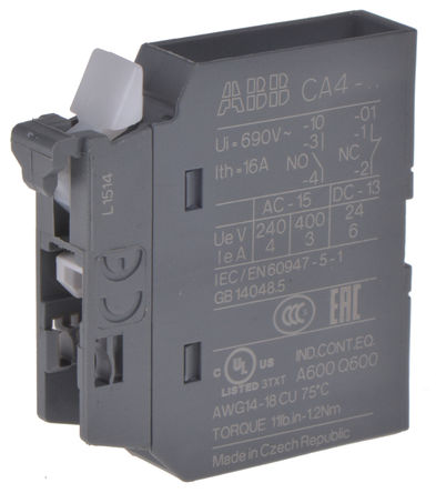 ABB - 1SBN010110R1010 - ABB CA4 系列 前面安装 辅助触点 1SBN010110R1010, 螺钉接端, 常开, 6 A, 600 V 直流、690 V 交流		