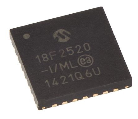 Microchip - PIC18F2520-I/ML - Microchip PIC18F ϵ 8 bit PIC MCU PIC18F2520-I/ML, 40MHz, 32 kB256 B ROM , 1536 B RAM, QFN-28		