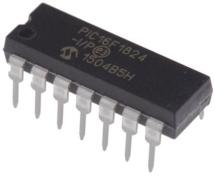 Microchip - PIC16F1824-I/P - Microchip PIC16F ϵ 8 bit PIC MCU PIC16F1824-I/P, 32MHz, 4 kB ROM , 512 kB RAM, PDIP-14		