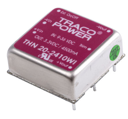TRACOPOWER - THN 20-2410WI - TRACOPOWER THN 20WI ϵ 20W ʽֱ-ֱת THN 20-2410WI, 9  36 V ֱ, 3.3V dc, 4.5A, 1.5kV dcѹ, 86%Ч		