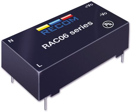 Recom - RAC06-05SC/W - Recom 6W  ǶʽģʽԴ SMPS RAC06-05SC/W, 80  264V ac, 5V dc, 1.2A, 75%Ч		