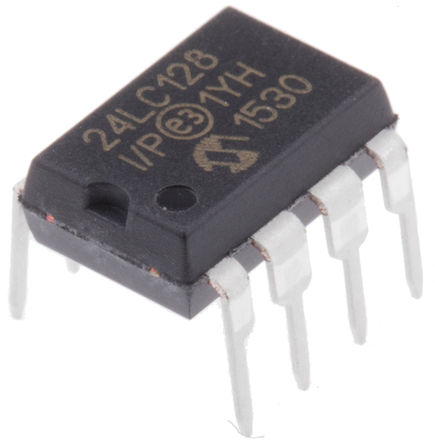 Microchip - 24LC128-I/P - Microchip 24LC128-I/P  EEPROM 洢, 128kbit,  - I2Cӿ, 900ns, 2.5  5.5 V, 8 PDIPװ		