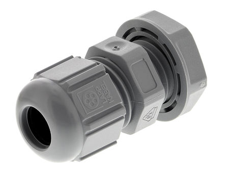 Lapp - 53111000+53119000 - Lapp SKINTOP? 系列 IP69K 灰色 聚酰胺 带锁紧螺母的电缆固定头 53111000+53119000, 3.5mm 至 7mm电缆直径, -20°C至+100°C, M12螺纹		