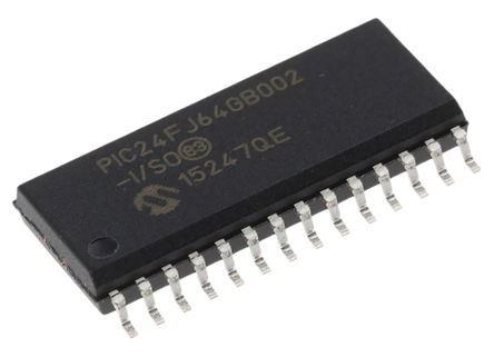 Microchip - PIC24FJ64GB002-I/SO - PIC24FJ ϵ Microchip 16 bit PIC MCU PIC24FJ64GB002-I/SO, 32MHz, 64 kB ROM , 8 kB RAM, 1xUSB, SOIC-28		