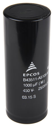 EPCOS - B43511A5108M - EPCOS B43511 ϵ 450 V ֱ 1000F ͨ  B43511A5108M, 20%ݲ, 200m(ֵ), +85C		