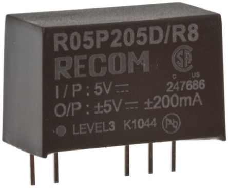 Recom - R12P205D/R8 - Recom 2W ʽֱ-ֱת R12P205D/R8, 10.8  13.2 V ֱ, 5V dc, 200mA, 8kV dcѹ, 79  85%Ч, SIP 7װ		