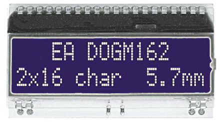 Electronic Assembly - EA DOGM162B-A - Electronic Assembly ͸ʽ ĸ LCD ɫʾ EA DOGM162B-A, 216ַ, 4λ8λSPI ӿ		
