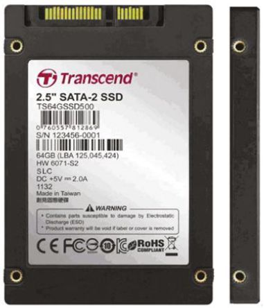 Transcend - TS64GSSD500 - Transcend SSD500 64 GB 2.5 in. ҵ  ̬Ӳ, SATA II ӿ		