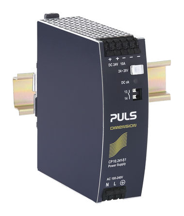 PULS - CP10.241 - PULS DIMENSION ϵ 240W DIN Դ CP10.241, 95.2%Ч, 240V ac, 10A, 28V dc 24V dc/		