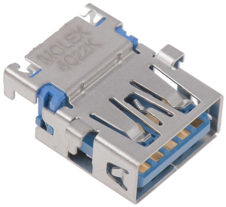 Molex - 48398-0003 - Molex 48398 ϵ 1 ˿ ֱ USB3.0 A  USB  48398-0003, ͨ, 30 V, 1.8A		