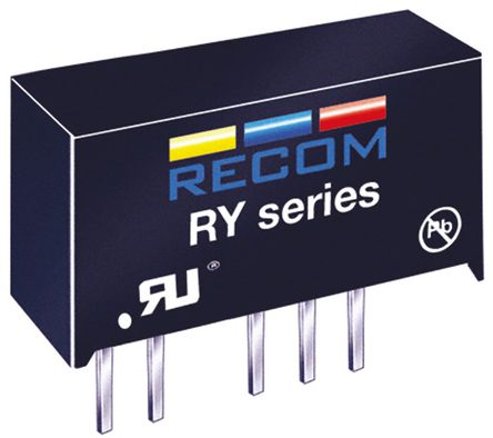 Recom - RY-0505D - Recom RY ϵ 1W ʽֱ-ֱת RY-0505D, 5V dc, 100mA, 1kV dcѹ, 50  58%Ч, SIPװ		