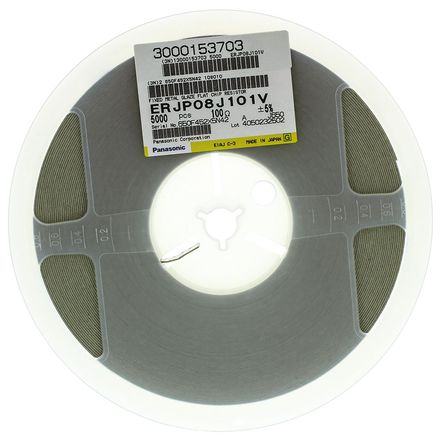 Panasonic - ERJP08J101V - Panasonic ERJP08 系列 0.66W 100Ω 厚膜SMD 电阻器 ERJP08J101V, ±5%, ±200ppm/°C, 1206 封装		