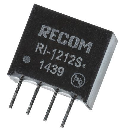 Recom - RI-1212S - Recom RI ϵ 2W ʽֱ-ֱת RI-1212S, 10.8  13.2 V ֱ, 12V dc, 167mA, 1kVѹ, 85%Ч, SIPװ		