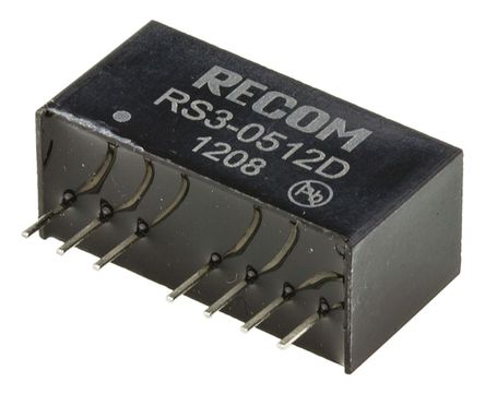 Recom - RS3-0512D - Recom RS3 ϵ 3W ʽֱ-ֱת RS3-0512D, 4.5  9 V ֱ, 12V dc, 125mA, 500V acѹ, SIPװ		