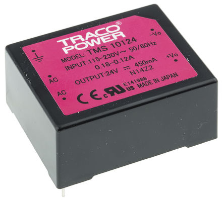 TRACOPOWER - TMS 10124 - TRACOPOWER 10W  ǶʽģʽԴ SMPS TMS 10124, 110  375 V dc, 85  264 V ac, 24V dc, 450mA, 78%Ч		