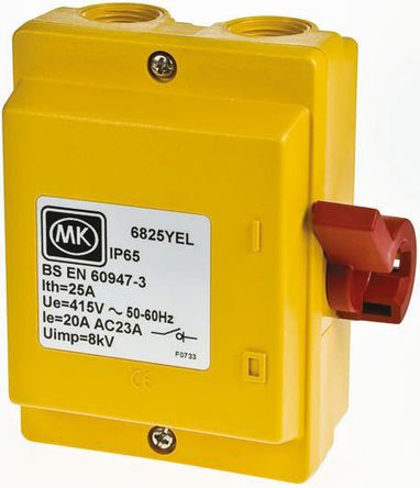 MK - 6825 YEL - MK IP65 3 ۶ϸ뿪 6825 YEL, 25 A, 11 kW		