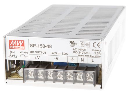 RS Pro - SP-150-48 - RS Pro 153.6W  ǶʽģʽԴ SMPS SP-150-48, 120  370 V dc, 85  264 V ac, 48V dc, 3.2A, 84%Ч		