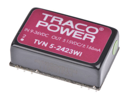TRACOPOWER - TVN 5-2423WI - TRACOPOWER TVN 5WI ϵ 5W ʽֱ-ֱת TVN 5-2423WI, 9  36 V ֱ, 15V dc, 200mA, 1.5kV dcѹ, 82%Ч		