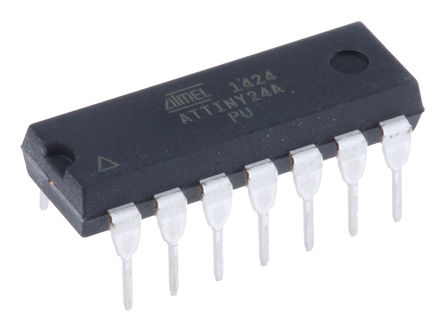 Microchip - ATTINY24A-PU - Microchip ATtiny ϵ 8 bit AVR MCU ATTINY24A-PU, 20MHz, 2 kB128 B ROM , 128 B RAM, PDIP-14		