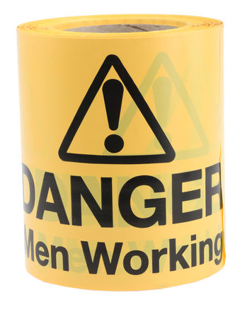 Signs & Labels - BW24A - Signs & Labels 100m 黑色/黄色 "Danger Men Working (危险工作进行中)" PE 危险警示胶带 BW24A		