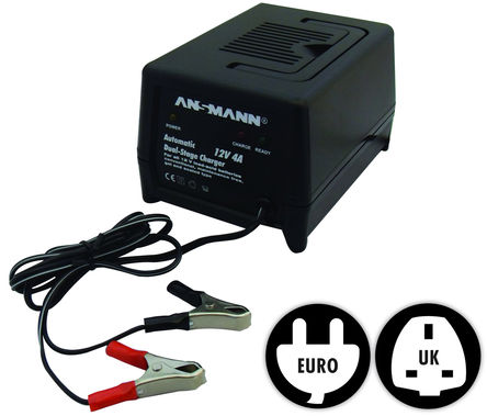 Ansmann - 9294037 - Ansmann 自动铅酸电池充电器 9294037, 12 V @ 4 A, 2充电阶段, 100 → 240V ac输入, 12V输出@4A, 欧洲/英国插头		
