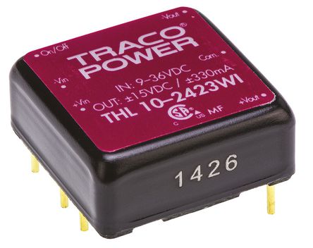TRACOPOWER - THL 10-2423WI - TRACOPOWER THL 10WI ϵ 10W ʽֱ-ֱת THL 10-2423WI, 9  36 V ֱ, 15V dc, 330mA, 1.5kV dcѹ, 87%Ч		