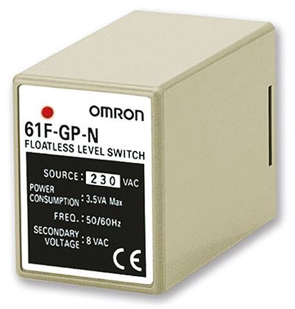 Omron - 61FGPN2230AC - Omron 1 DIN찲װ Һλ 61FGPN2230AC, 8V ac̽ͷ, 230 V  Դ, 49.4 x 38 x 70mm		