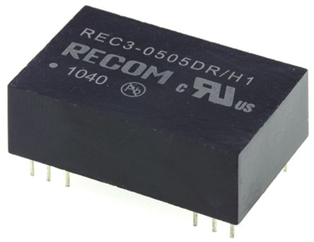 Recom - REC3-0505DR/H1 - Recom REC3 ϵ 3W ʽֱ-ֱת REC3-0505DR/H1, 4.5  5.75 V ֱ, 5V dc, 300mA, 1kV dcѹ, 75%Ч, DIPװ		