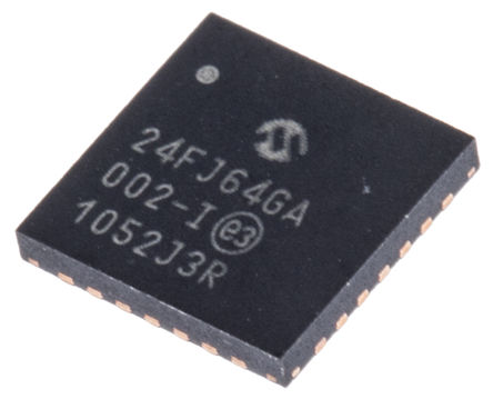 Microchip - PIC24FJ64GA002-I/ML - Microchip PIC24FJ ϵ 16 bit PIC MCU PIC24FJ64GA002-I/ML, 32MHz, 64 kB ROM , 8 kB RAM, QFN-28		