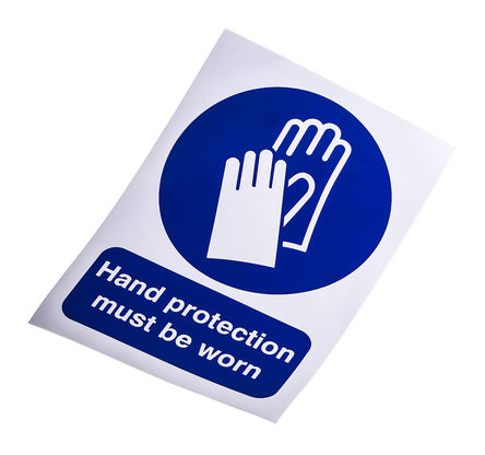 Signs & Labels - MA01751S - Signs & Labels MA01751S ɫ Ӣ ϩ ǿԱ־ “Hand Protection Must Be Worn“, 210 x 148mm		