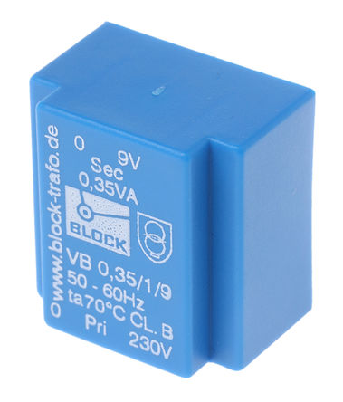 Block - VB 0,35/1/9 - Block ͨ PCB ѹ VB 0,35/1/9, 230V acѹ, 9V acμѹ, 0.35VA, 50  60 HzΧ		