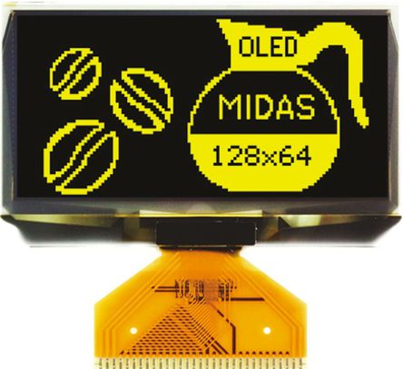 Midas - MCOT128064EY-YM - Midas 2.42in ɫ Դ OLED ʾ MCOT128064EY-YM, 128 x 64, TAB, I2CƽУSPIӿ		