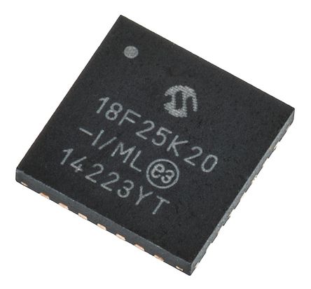 Microchip - PIC18F25K20-I/ML - Microchip PIC18F ϵ 8 bit PIC MCU PIC18F25K20-I/ML, 64MHz, 32 kB256 B ROM , 1536 B RAM, QFN-28		